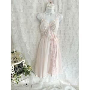 Vintage 50s pink nightie, sheer nightgown pin-up lingerie nylon lace Wide Sweep